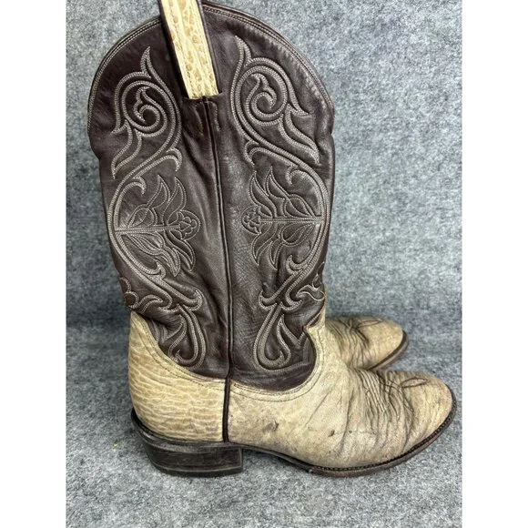 Justin Boots Mens Size 9 Brown Tan Western Cowboy Exotic Leather Ostrich Roper